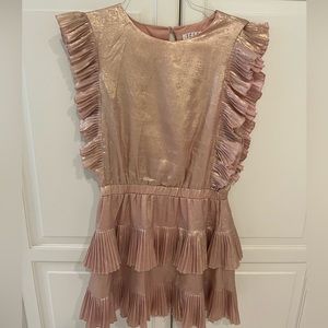 TCEC Dress/ rose gold pleated metallic dress